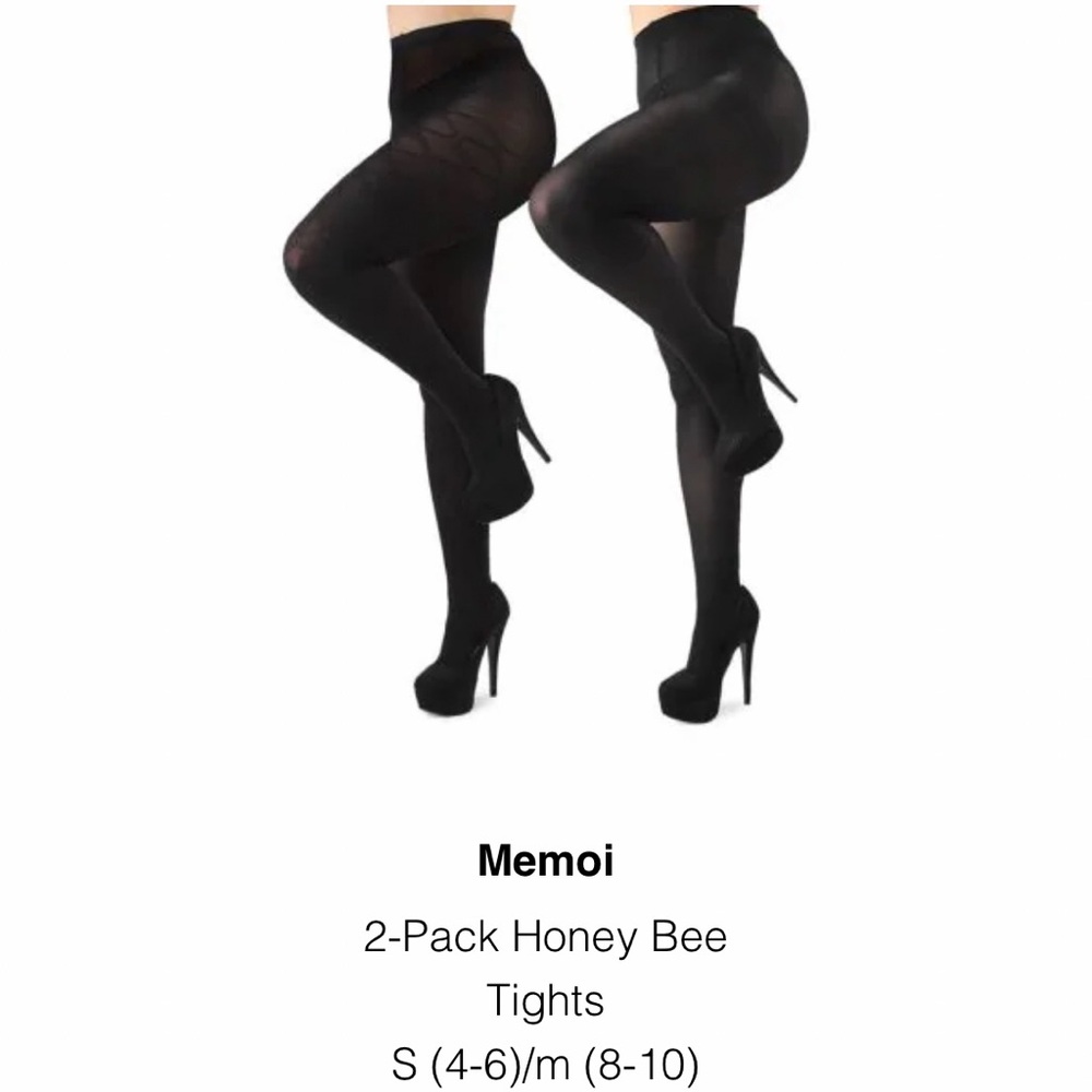 2 Pairs MeMoi Fashion Opaque Black Tights S or M size Never Used